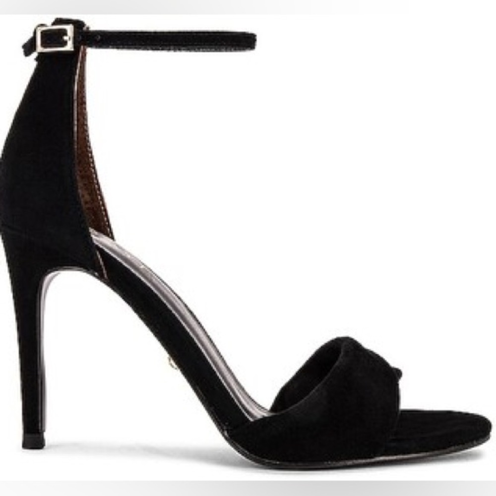 RAYE - Jennifer Black Suede Twist Open Toe Adjustable Ankle Straps Heels Size 9
